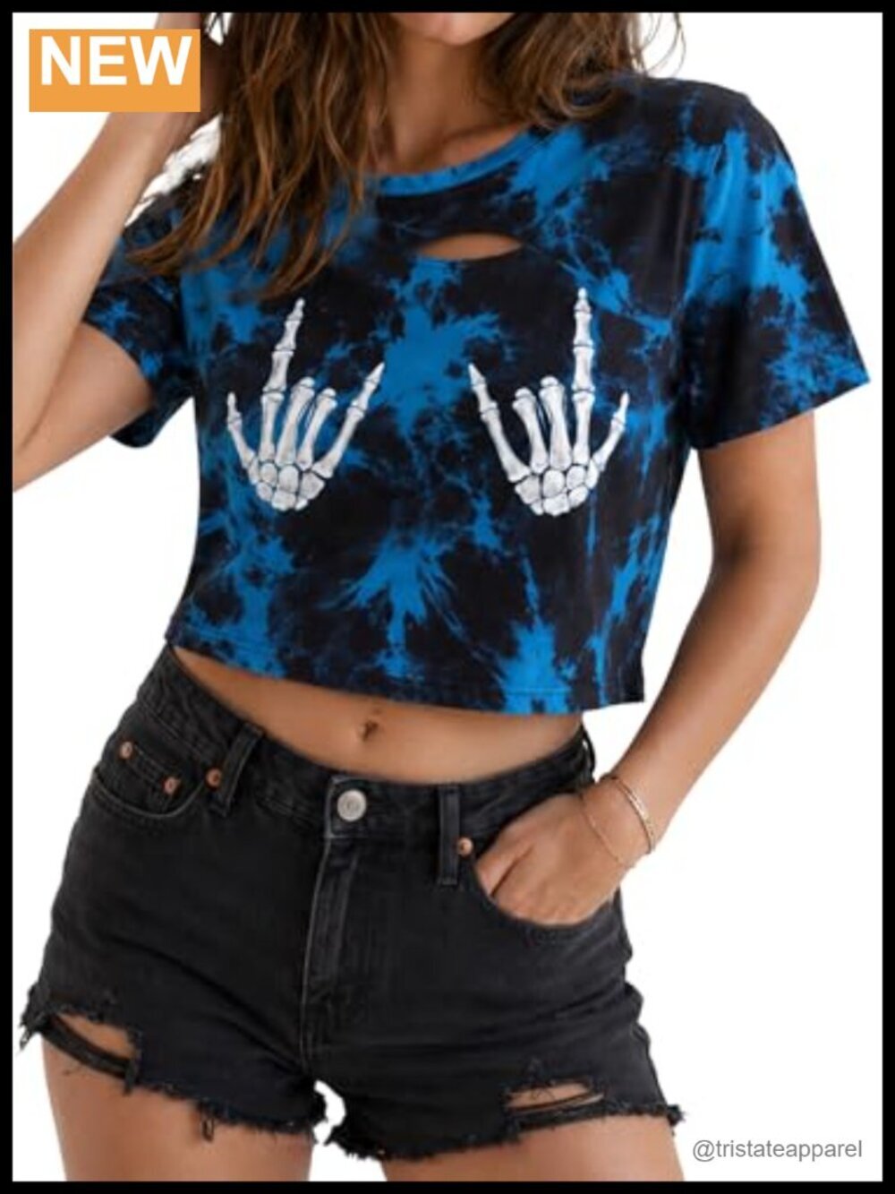 Crop Top Short Sleeve Tie Dye Cut Out T Shirt Casual Loose Fit Summer Tee